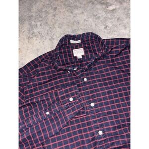 J.Crew Untucked Shirt Men Large Red Cotton Checkered Preppy Slim Fit Button Down